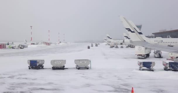 Helsinki Finlandia Około 2022 Samoloty Sztormie Operacje Lotniskowe Międzynarodowym Lotnisku — Wideo stockowe