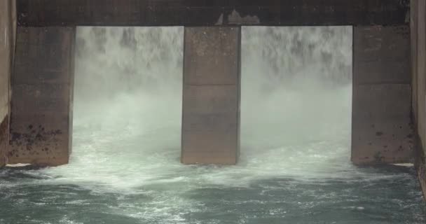 Hydroelectric Powerplant Water Splashing Dam Spillway Soca River — Stock Video