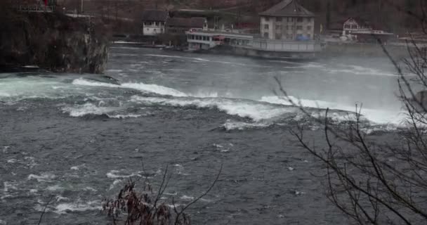 Waterval Bij Rijnwatervallen Zwitserland Hoogste Debiet Europa — Stockvideo