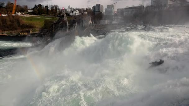 瑞士莱茵河瀑布的瀑布 欧洲最高的流量 沙夫豪森 缓慢运动从120 Fps 瑞士地标 — 图库视频影像