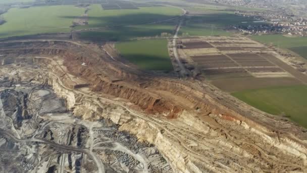 Open Pit Coal Mining Huge Piles Waste Drone Aerial View — 비디오