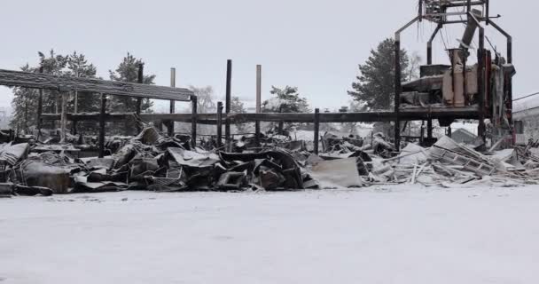 Burrnt Shopping Center Finnish Lapland Ruins Remain Devastating Fire — Stock Video
