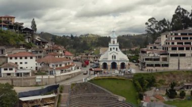 Cuenca, Ecuador Turi church aerial view drone footage over colonial town