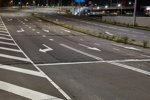 Empty road lanes in Rotterdam, nobody on the street