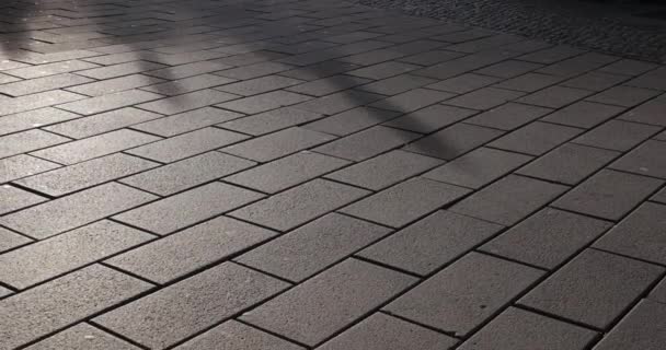 Pedras Pavimento Com Sombras Pessoas Figuras Passando Rua Câmera Lenta — Vídeo de Stock