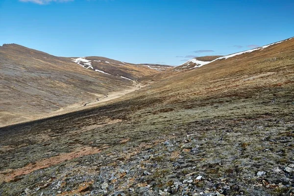 在冰岛崎岖的岩石山景中远足 Akrafjall — 图库照片