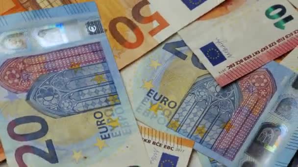 Pilha Notas Euro Macro Shot Fiação Moeda — Vídeo de Stock