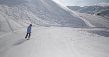 Skiing in the alps, follow shot with gimbal and full frame camera, winter sports