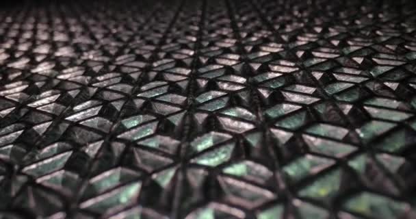Futuristisch Metalen Roosterplatform Dat Licht Weerkaatst Camerabeweging Hobbelig Oppervlak Geometrische — Stockvideo