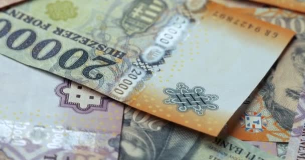 Montón Billetes Detalles Forinto Húngaro 20000 Billetes Girando Alrededor — Vídeos de Stock