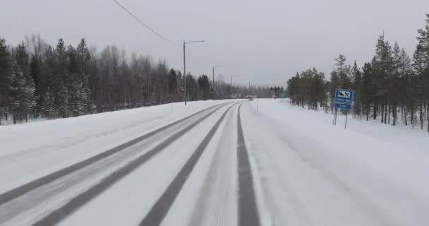 Passeio Estrada Inverno Nevado Lapônia Finlandesa — Vídeo de Stock