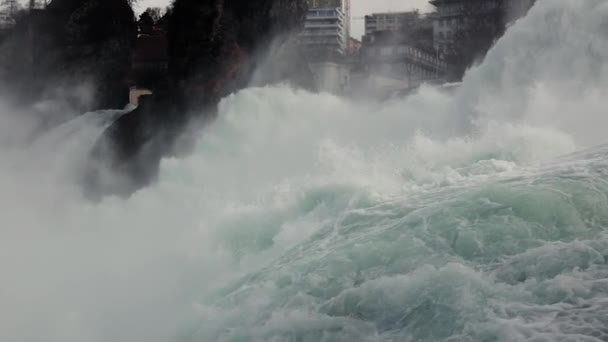 瑞士的莱茵河瀑布 欧洲最高的流量 沙夫豪森 慢动作从120 Fps — 图库视频影像