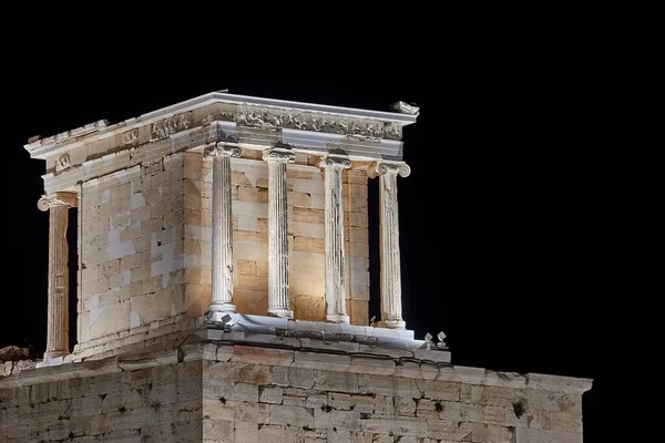 Стародавні Стовпи Акрополя Афінах Пам Ятка Стародавньої Грецької Цивілізації Вночі — стокове фото