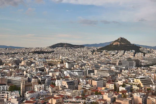 Ateny Panoramiczny Widok Miasto Wzgórza Acropolis — Zdjęcie stockowe