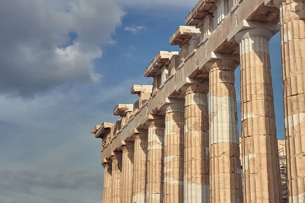 Pilares Antigos Acrópole Atenas Marco Antiga Civilização Grega — Fotografia de Stock