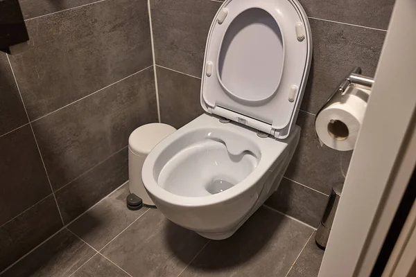 Туалет Узкой Белой Ванной Комнате — стоковое фото