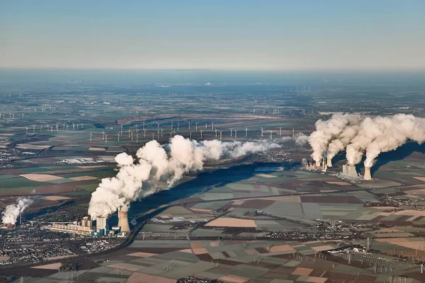 Lignit Széntüzelésű Erőművek Amelyek Szennyezik Légkört Németországban Neurath Erőmű Niederaussem — Stock Fotó