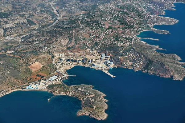 Centrale Elettrica Gas Grecia Vista Aerea Dal Volo Sulla Centrale — Foto Stock