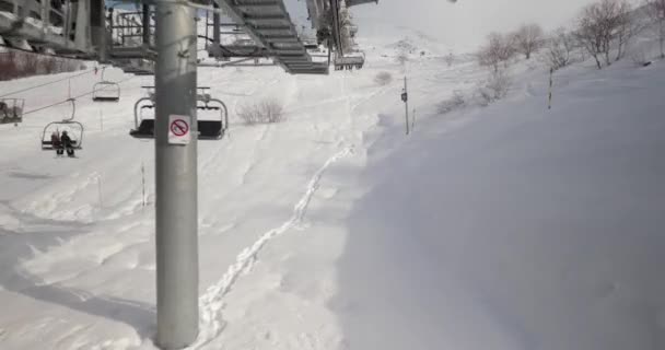 Skilift Franse Alpen Valmeinier Frankrijk Beklimmende Besneeuwde Berg — Stockvideo