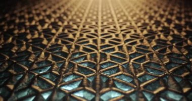 Metal ızgara yansıtan ışık, kamera hareketi, engebeli üç boyutlu yüzey, geometrik yapı, geleceksel yapı