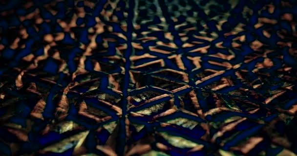 未来金属网格平台 反射光 相机运动 颠簸三维表面 几何结构 空间结构光效应 — 图库视频影像