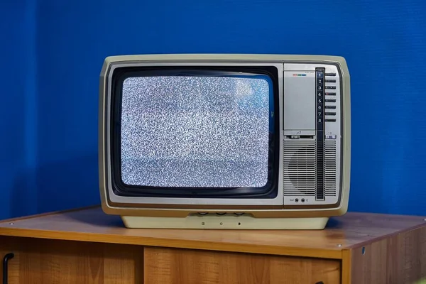Hay Señal Solo Ruido Viejo Televisor Analógico —  Fotos de Stock