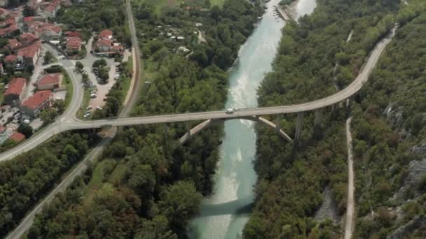 Kamenný Obloukový Most Solkanu Slovinsko Letecký Pohled — Stock video