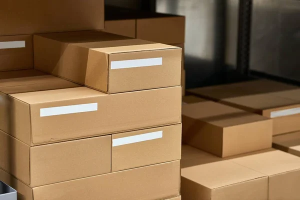 Warehouse Loaded Stacked Boxes Products — Stock Photo, Image