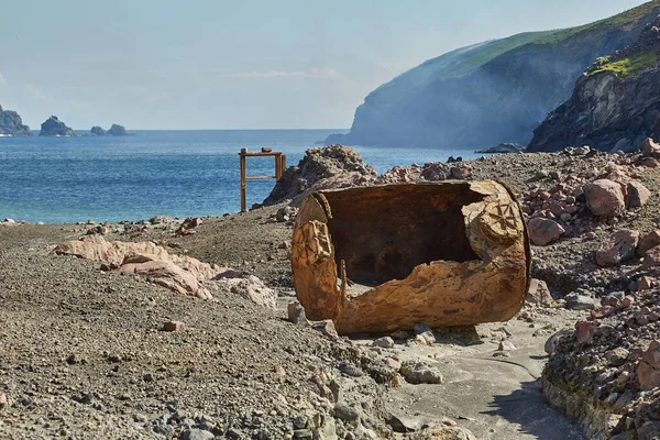 Abandoned Rusty Old Boiler Deserted Sulfure Mining Settlement White Island — Stock Photo, Image
