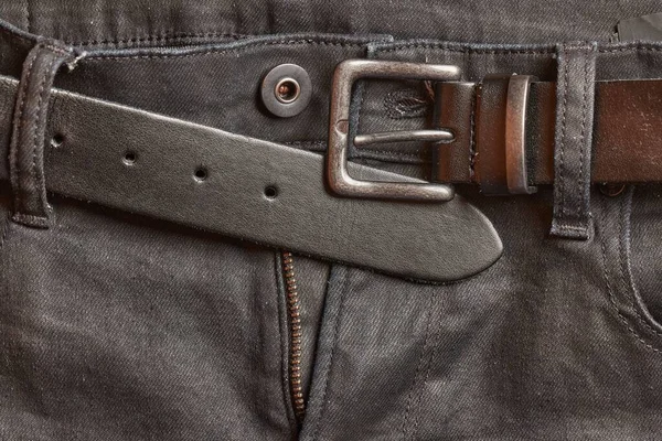 Černé Džíny Detail Koženým Opaskem — Stock fotografie