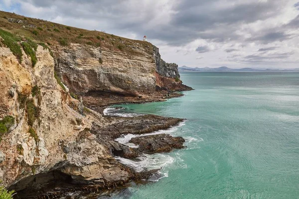 Küstenlandschaft Der Spitze Von Tariaroa Halbinsel Otago Neuseeland Meereswellen Krachen — Stockfoto