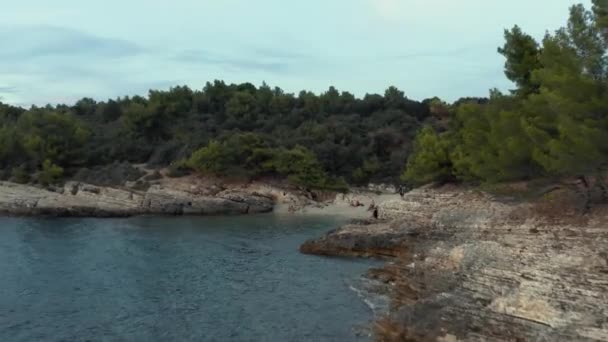 Costa Mar Croata Vista Aérea Noite Premantura Cabo Kamenjak Praias — Vídeo de Stock