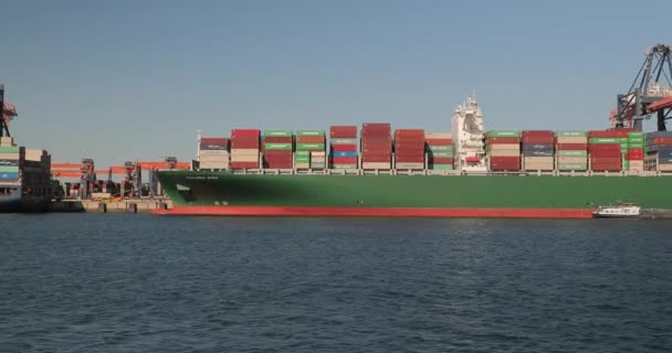 Rotterdam Nizozemsko Září 2019 Kontejnery Nakládají Obrovskou Nákladní Loď Kontejnerovém — Stock video
