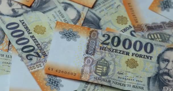 Hromada Bankovek Detaily Maďarský Forint 20000 Bankovek Točení Kolem — Stock video