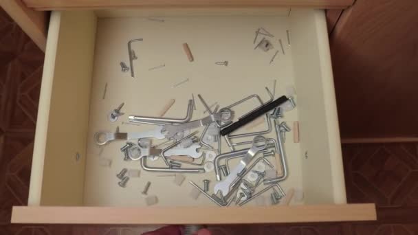 Metal Screws Tools Opened Drawer Home Fps Footage — Stock Video