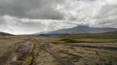 Drone footage on rocky plateau of Cotopaxi National park, Ecuador, barren, rough aerial landscape