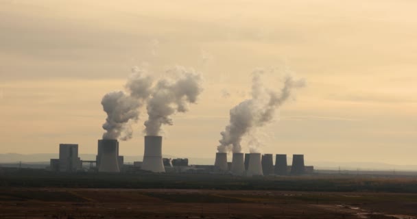 Steenkool Vuurde Krachtcentrale Boxberg Aan Horizon Kooldioxide Waterdampemissie — Stockvideo
