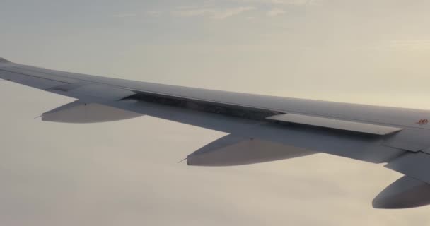 Widok Okna Samolotu Klap Spojlerów Włączonych Skrzydłach Użycie Powierzchni Sterowania — Wideo stockowe