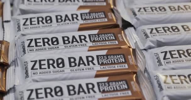 Budapest Hungary January 2023 Protein Bars Zero Bar Biotech Usa — Stock Video