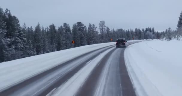 Dirigir Estrada Inverno Nevado Lapônia Finlandesa — Vídeo de Stock