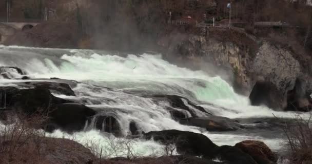 Vattenfall Vid Rhen Falls Schweiz Högsta Flödeshastighet Europa — Stockvideo