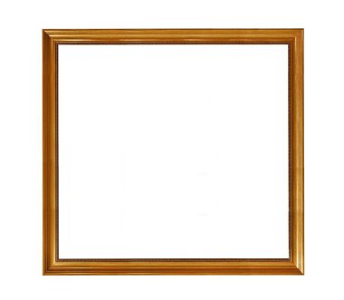 Boş beyaz arkaplanda boş ahşap çerçeve, resimler ve sanat sergisi için dekore edilmiş kenarlar