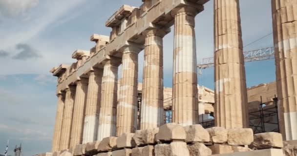 Стародавні Стовпи Акрополя Пам Ятка Давньогрецької Цивілізації Парфенон Храм Афіни — стокове відео