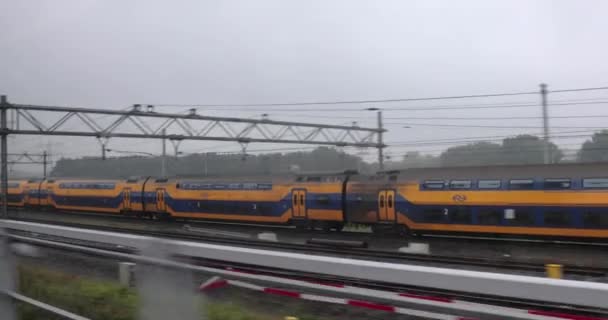 Rotterdam Holandia Września 2023 Przejeżdżający Pociąg Pasażerski Linii Kolejowej Holandii — Wideo stockowe