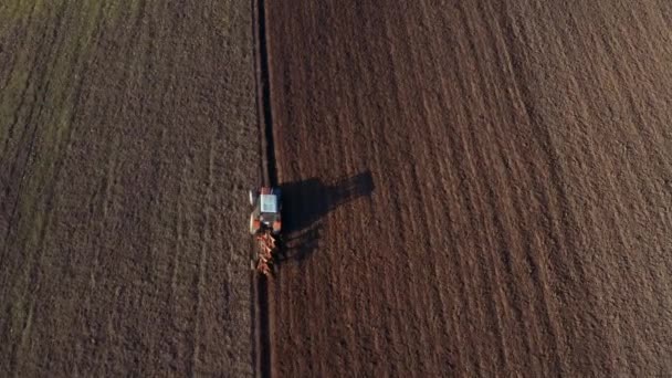 Traktor Szántás Mezőgazdasági Területeken Légi Drón Nézet Termékeny Barna Talaj — Stock videók