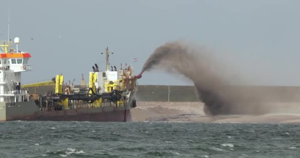 Navio Dragagem Porto Roterdão Perto Maasvlakte Embarcação Dragagem Usada Para — Vídeo de Stock