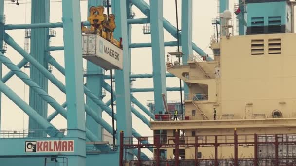 Rotterdam Nizozemsko Září 2023 Kontejnery Naložené Obrovskou Nákladní Loď Apm — Stock video