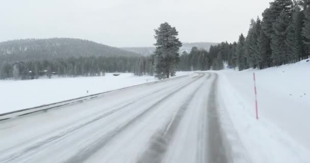 Conduciendo Por Carreteras Invierno Que Viajan Laponia Finlandesa — Vídeos de Stock
