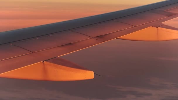 Poranny Widok Okna Lotu Dramatyczne Światło Wczesnego Wschodu Słońca Świecące — Wideo stockowe