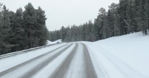 Camino Nevado Invierno Laponia Finlandesa — Vídeos de Stock